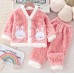 【12M-6Y】2-piece Girls Cute Bunny Pocket Coral Velvet Pajama Set