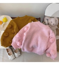 【18M-8Y】Girls Fur Ball Design Round Neck Long Sleeve Sweater (Skirt Not Included)