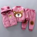 【12M-4Y】3-piece Kid Bear Embroidery Thickened Fleece Cardigan And Vest And Pants Set - 4412