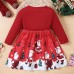 【2Y-8Y】Girl Cute Red Christmas Santa Claus Cartoon Print Bowknot Long Sleeve Dress