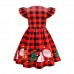 【2Y-10Y】3-piece Girls Christmas Print Short Sleeve Dress With Hair Accessories And Socks