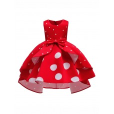 Girls Kids Bow Polka Dot Ruffle Sleeveless Princess Dress