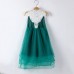 Girls Children Pearls Lace Stitching O  neck Knee Length Princess Dress