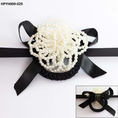 HPYH009 YGF Pearl Flower Ribbon Hair Pony